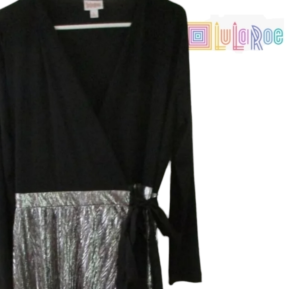 LULAROE DeAnne Wrap Dress Black & Silver Size 3XL New With Tags Party Wedding - Picture 5 of 12